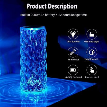 Touch-Activated Crystal LED Table Lamp